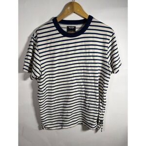 Todd Snyder Mens Striped Short Sleeve T-Shirt Navy Blue Cream Large FLAW